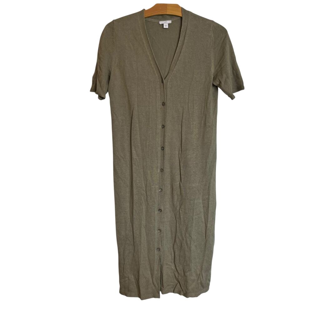 J. Jill Linen Blend Midi Dress Button Up Short Sleeve Sage Green Duster Size XS